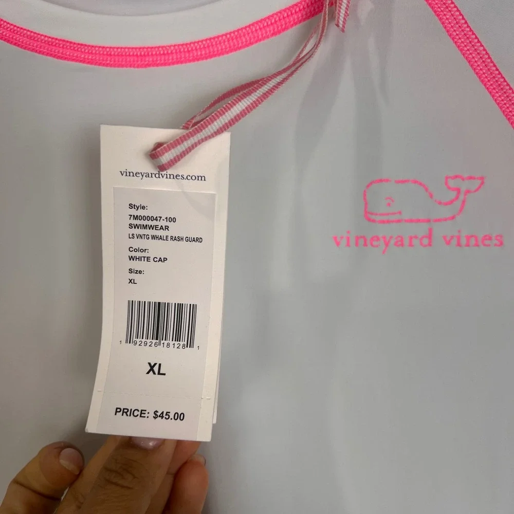 NEW Vineyard Vines Rash Guard Girls XL White NWT Long Sleeve Whale Swimwear